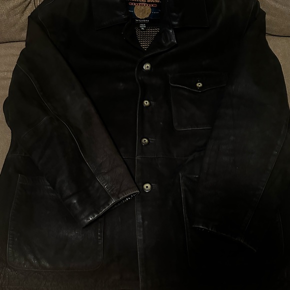 Black Leather Hooded Jacket - Picture 3 of 3